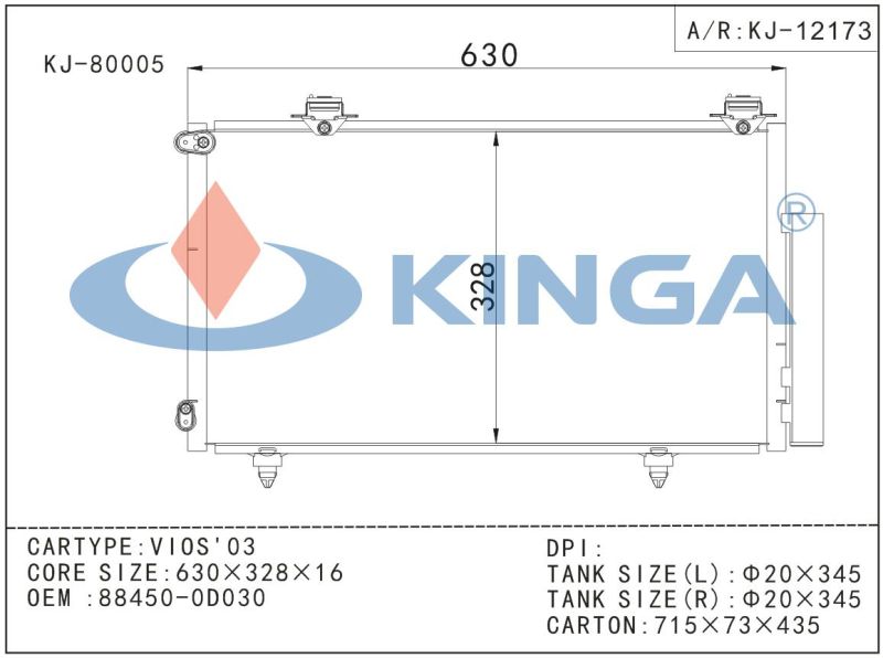 OEM 88450-Od030 auto peças de condensador para Toyota Vios'03